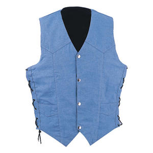 Gilet de motard robuste gilet en cuir de vachette uni sans lacets latéraux automne vêtements d'extérieur toile tissu gilets en gros - Product Image 3