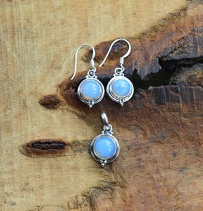 Boucles d'oreilles classiques pendentif ensemble bijoux femmes Boho Style bijoux 925 argent Sterling laiteux opalite pierres précieuses cadeau fait main femme - Product Image 4