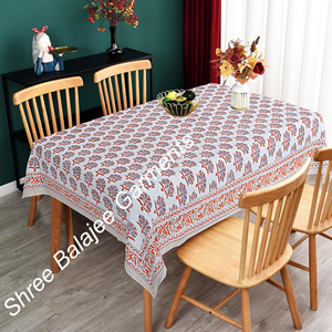 Indian Traditional Block Print Table Cloth Artisan cotton Floral print <b>Tablecloth</b> decorative Jaipur hand block print tablecover - Product Image 1