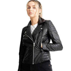 Nouvelles femmes veste en cuir PU col rabattu fermeture éclair poche courte moto dame noir mince décontracté veste à glissière - Product Image 5