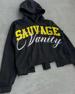 Sweat à capuche à fermeture éclair surdimensionné pour hommes Streetwear lavage à l'acide en détresse avec effet délavé soleil Sweat à capuche respirant - Product Image 2