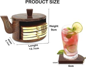Wooden Kettle Shape Coasters for Tea Cups Coffee Mugs <b>Beer</b> Cans Bar Tumblers and Water Glasses - Set of 6 Sheesham Wood - Product Image 4