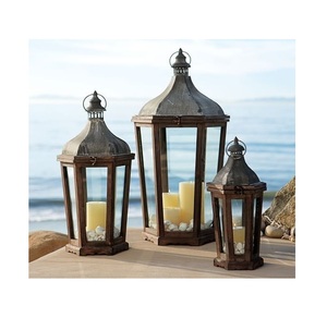 Ensemble de 3 lanternes à bougies décoratives en métal et verre revêtues de poudre noire pour décoration intérieure et extérieure - Product Image 6