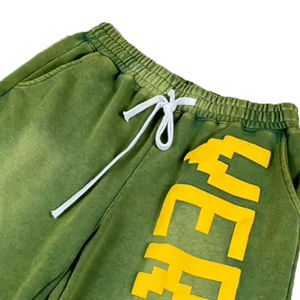 Pantalones cortos lavados con ácido de algodón pesado para hombre con logotipo estampado Puff personalizado pantalones cortos de lavado con patrón sólido estilo callejero para hombre - Product Image 4