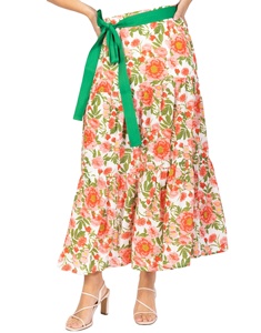 Faldas Midi Transpirables con Corte en A hasta el Tobillo para Mujeres y Niñas, Estampado Floral Informal, Cintura Elástica con Cinturón, Ecológicas 100% - Product Image 1