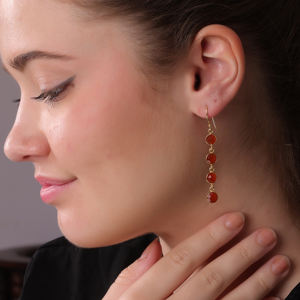 Dua, pendientes de declaración de boda hechos a mano para mujer, estilo moderno, chapado en oro de 18 quilates con material de latón de gota de Calcedonia cornalina - Product Image 6