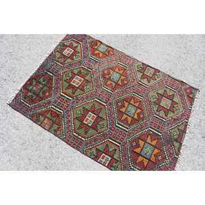 Tapis turc 3,2 x 4,4 pieds, petit tapis vintage, tapis en laine rouge patchwork - Product Image 4