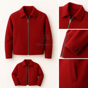 Veste rouge pour homme à fermeture éclair en mélange de laine | Veste d'hiver à col rabattu de coupe régulière | Vêtements d'extérieur chauds et décontractés avec logo personnalisé - Product Image 6