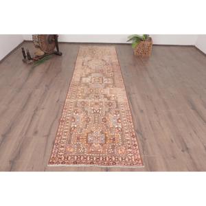 Turkish Vintage Rug 2.6x9.7 ft, <b>Brown</b> Runner Animal Print <b>Wool</b> Rug - Product Image 1