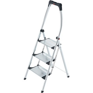 HAILO Aluminum Folding <b>Step</b> Stool with 3 <b>Steps</b> and 730 mm <b>Platform</b> Height Includes Anti-Slip Ribbing Comfortable Chair - Product Image 1