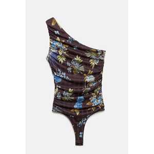 ASIMMETRICO Snap <b>Bodysuit</b> Streetwear Knit <b>Nylon</b> Skinny Fit Square Neck Lace & Print Pattern Above Knee Length for Summer Autumn - Product Image 6