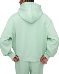 Sweat-shirt à capuche d'hiver délavé à l'acide avec logo personnalisé et survêtement 2 en 1 vert clair écologique pour hommes vente en gros - Product Image 5