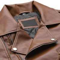 Blouson de motard marron en cuir véritable pour homme, coupe ajustée, avec fermeture éclair et col montant, style urbain, écologique et respirant