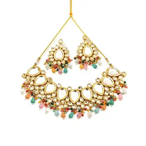 ชุดเครื่องประดับโมนาลิซ่า คุณภาพสูง แบบกุนดัน หลายสี สีทองอ่อน สำหรับงานแต่งงาน ชุบทอง 24K - Product Image 1