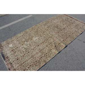 Tapis traditionnel en laine beige marron 4x8 pieds Patchwork de style classique turc vintage pour décorations de vie Latex pour couloir chevet - Product Image 4