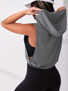 Sudadera sin mangas de algodón y poliéster para mujer, estilo crop, para invierno, venta al por mayor, ropa deportiva, streetwear, cortavientos - Product Image 2