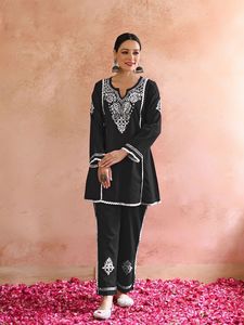 Lakhnavi Coord Sets <b>Women</b> Pants Top Casual Wear Premium Quality Solid <b>Kurta</b> Pant Best Market Price Latest Design Wholesale Price - Product Image 5