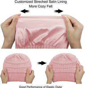 Kivotech Customized Women's Winter Warm Knitted Hat <b>Satin</b> Silk <b>Lined</b> Cable Knit <b>Beanie</b> Chunky Slouchy Skull Cap - Product Image 6