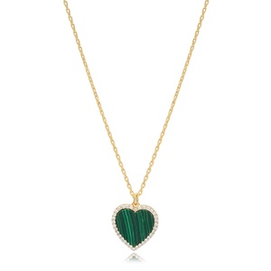 Collar con abalorio de piedra de circonita, corazón malaquita, turco, hecho a mano, joyería de plata de ley 925, venta al por mayor - Product Image 1
