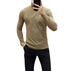 T-shirt à manches longues d'automne et d'hiver haut de gamme pour hommes, coupe ajustée avec élasticité, chemise de base chaude de couleur unie - Product Image 6