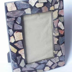 Cadre photo rectangulaire en résine, élégant fait à la main, incrustation d'os bleu blanc, ameublement vintage, décorations de table - Product Image 1