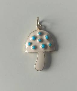 Colgante de Plata de Ley 925 con Baño de Rodio Negro Vintage, Esmalte Azul Hongo y Diamantes, Tamaño 25x20MM - Product Image 2