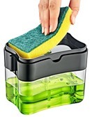Afossa Distributeur de savon à vaisselle en plastique à double compartiment avec support pour éponge, pompe doseuse, conteneur transparent pour éviers de cuisine, facile à utiliser, rechargeable