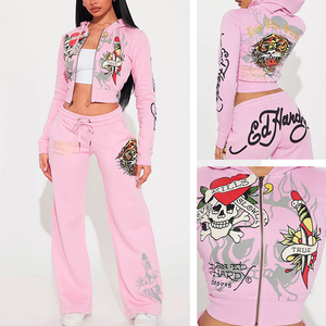 Veste et pantalon de survêtement zippés et imprimés en aluminium personnalisés Ensemble de sweats à capuche et de survêtements Y2K Fleece Slinny pour femmes avec logo - Product Image 3