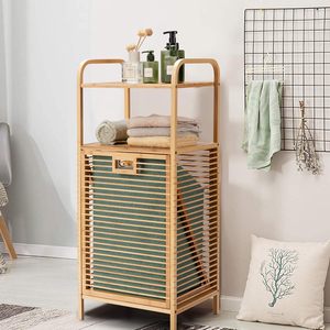 KUYUE Estante de Almacenamiento Plegable para Baño con Soporte de Suelo, Cesto de Ropa Sucia Inclinable y Cesto de Ropa Desmontable, Conveniente para Lavandería - Product Image 6