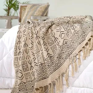Indian Cotton Hand Block Printed Blanket Throw Boho Cotton Shawl Wrap Blanket