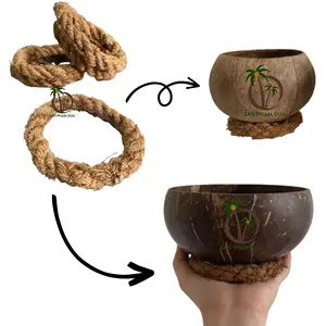 椰子壳碗，带椰子绳环/100% 天然椰子纤维绳，用于立式椰子杯/越南椰子壳碗