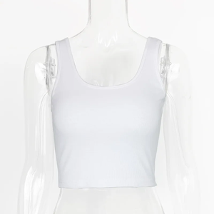 Débardeur à col rond pour femme en tricot côtelé sans manches avec motif solide - Product Image 5