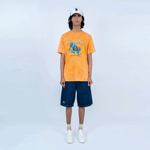 Camiseta High Street Orange Rap Wash para hombre-Estilo Dark West Coast, camiseta de manga corta Y2K Hip-Hop - Product Image 1