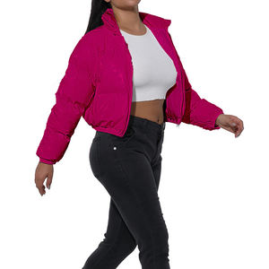 Chaqueta acolchada sólida para mujer personalizada con cremallera corta con logotipo personalizado y calidez gruesa acogedora en ropa de invierno - Product Image 5