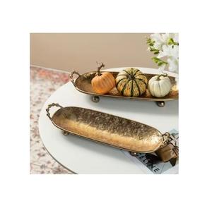 Plateau à dessert de forme rectangulaire Ensemble de 2 événements de mariage et d'anniversaire Plateaux à chocolat sûrs pour les aliments Design martelé couleur or - Product Image 1