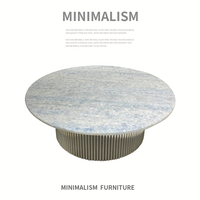 Table basse en marbre naturel pour salon, design minimaliste italien, pierre blanche de luxe, structure en acier inoxydable argenté