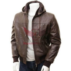 Veste à capuche polyvalente en cuir de mouton marron pour hommes avec capuche détachable Vêtements d'extérieur d'hiver pour le style et le confort - Product Image 1