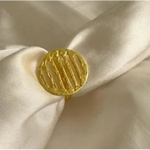 Vintage <b>Statement</b> Brass <b>Ring</b> 18K Gold Plated with Rhodium Inlay Fashionable Geometric Gemstone Jewelry - Product Image 2