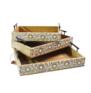 Rectangle en bois de Sesham Plateau à café en bois Conception marron Gravure et poignées de maintien Table Cuisine Décor Plateau - Product Image 4