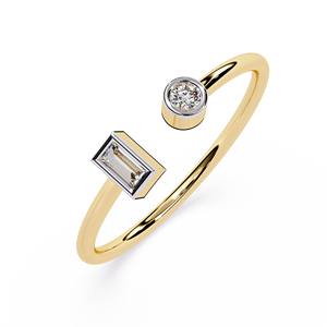 <b>Open</b> Baguette and Round Diamond Engagement <b>Ring</b> 18K Solid Gold with Natural Diamond Gold Wedding Band for Womens - Product Image 2
