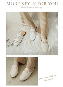 Ann'S nuevo diseño marfil mujer piel de cordero Slip-On punta redonda mulas planas con suela de goma tablero de fibra entresuela Forro de algodón blanco - Product Image 6