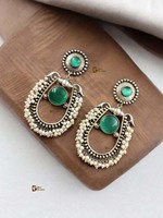 Boucles d'oreilles Chandbali répliques argentées, style antique, avec travail de pierres et perles, pierres Monalica, pour tenue décontractée ou de soirée, faites à la main, produit en gros
