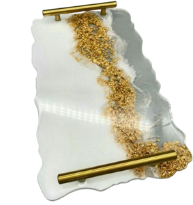 Plateau en résine d'approvisionnement direct d'usine fournitures en vrac cuisine à domicile et restaurants plateau en résine à poignée en métal décoratif - Product Image 3