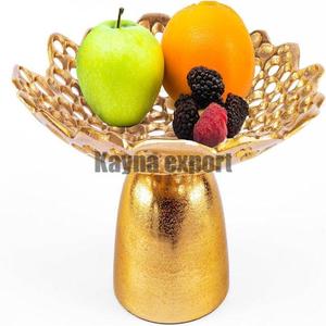 Bol en métal blanc poli de luxe, décoration de table, service de fruits, branche dorée faite à la main, fête, écologique - Product Image 6