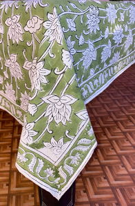 Wholesale 2025 Sage green Block Print Table Cloth with <b>Hand</b> <b>Stamp</b> Table Rectangle Shaped Dining Table Cloth For Sale - Product Image 2