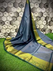 Saris de Seda Brocada Hechos a Medida en Color Azul, Hechos con Telas de Seda Pura, Ideales para Revendedores de Telas para Saris - Product Image 5