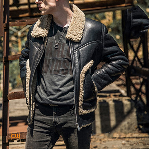 Blouson en cuir véritable pour homme, style motard, avec doublure chaude en fourrure Sherpa, modèle B3, pour l'hiver, vêtement décontracté et tendance, vente en gros - Product Image 4