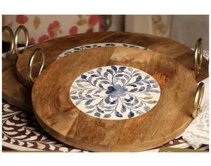 Latest Design Wooden Serving <b>Tray</b> with Mother Pearl Inlay Factory Wholesale for Home Hotel or Kitchen Tableware <b>Dinner</b> <b>Tray</b> - Product Image 4