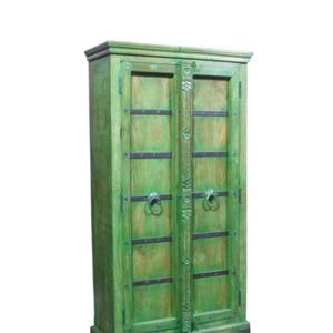 Almirah/armario industrial de madera maciza de mango con acabado de socorro verde rústico recién lanzado de estilo vintage con estante para vino - Product Image 1