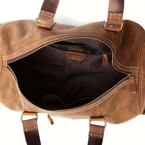 Sac de voyage en cuir véritable léger de couleur unie, design personnalisé OEM, sac de sport décontracté de luxe, fermeture éclair, faible MOQ, prix d'usine - Product Image 5